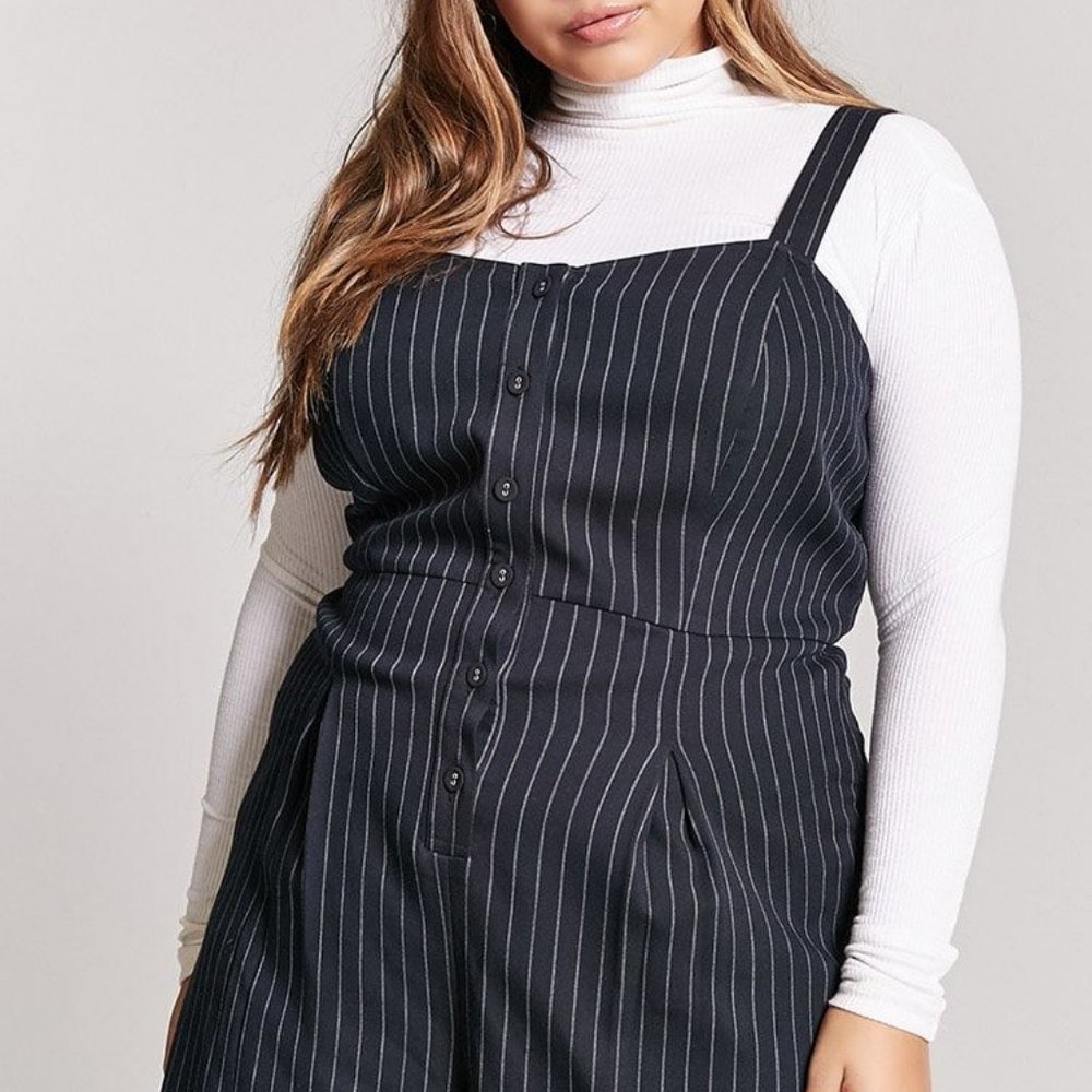 Forever 21 NWT Black Pinstriped Shorts Romper